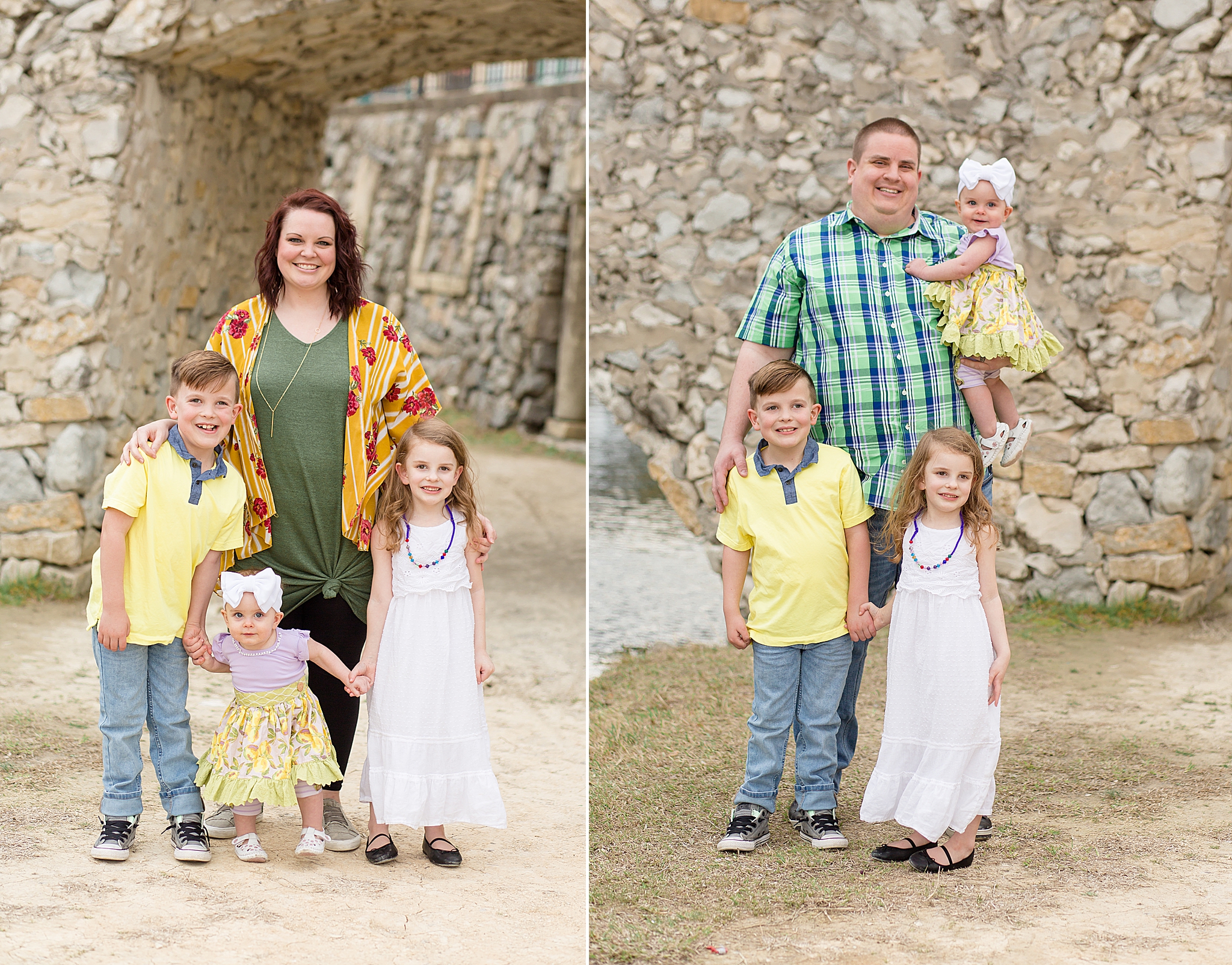 parents pose with three children during Adriatica Village family portraits