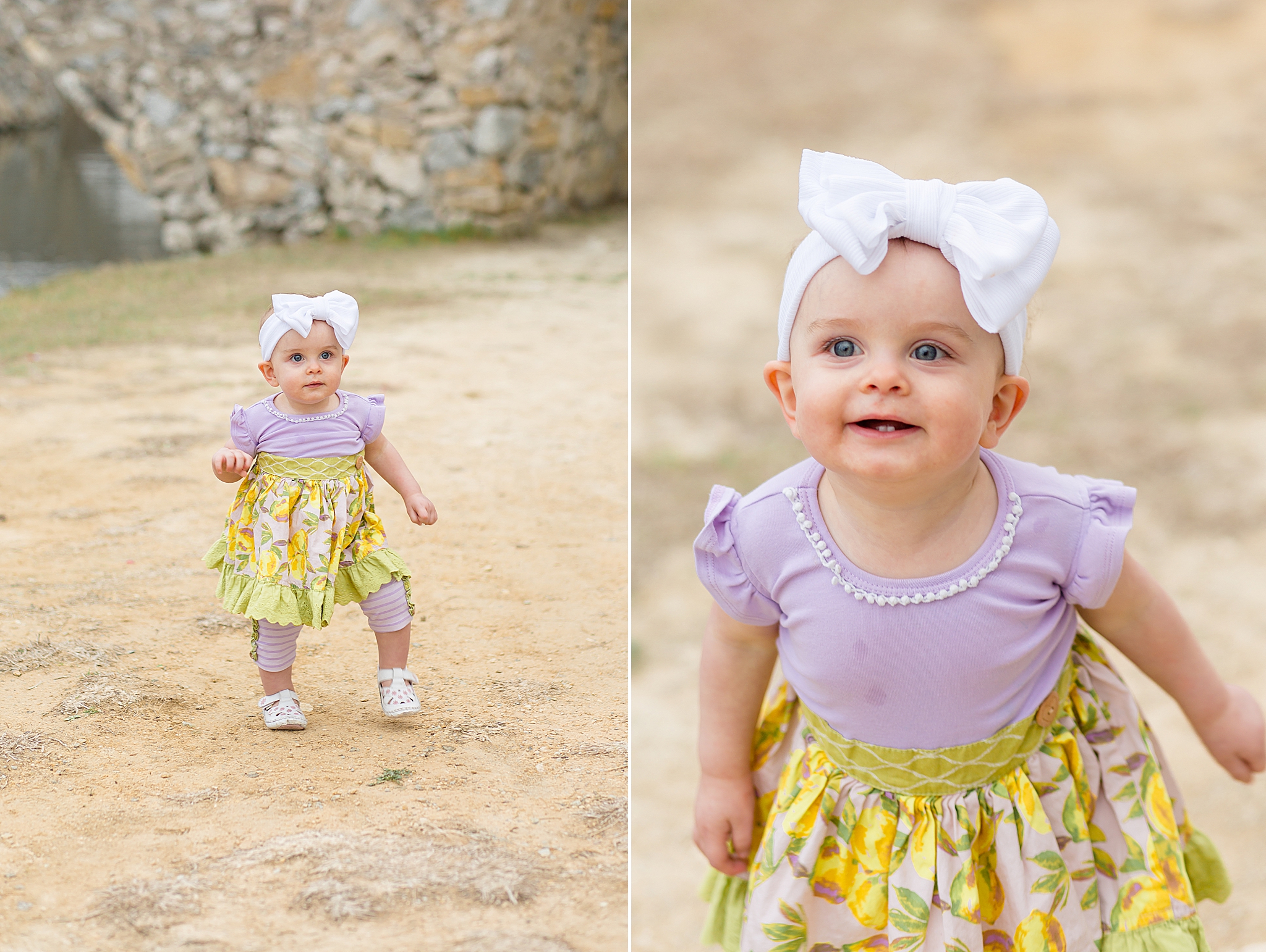 toddler in white bow toddles in Adriatica Village