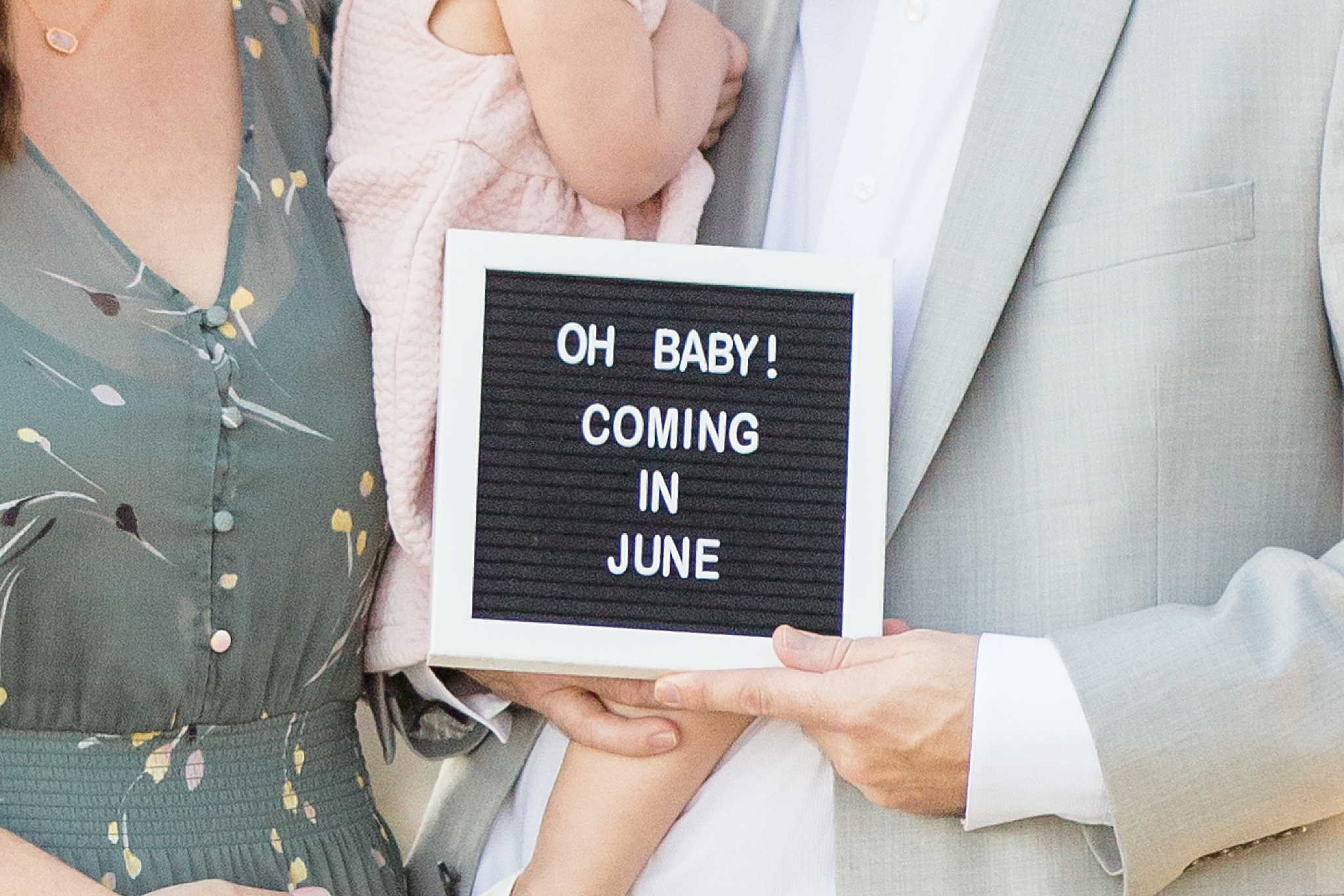 "Oh baby! Coming in June" announcement board