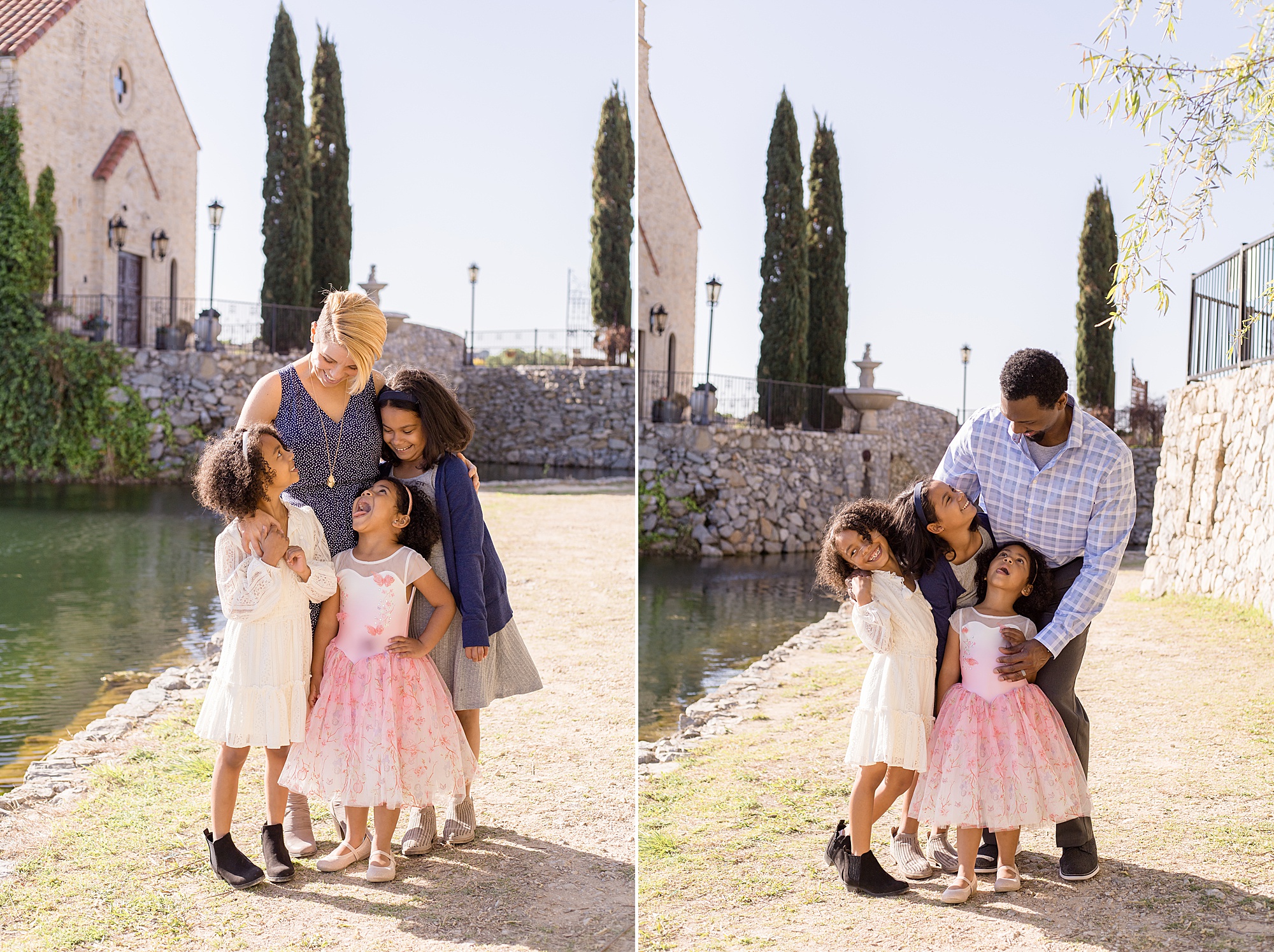 daughters look at mom and dad during family portraits with mckinney family photographer 