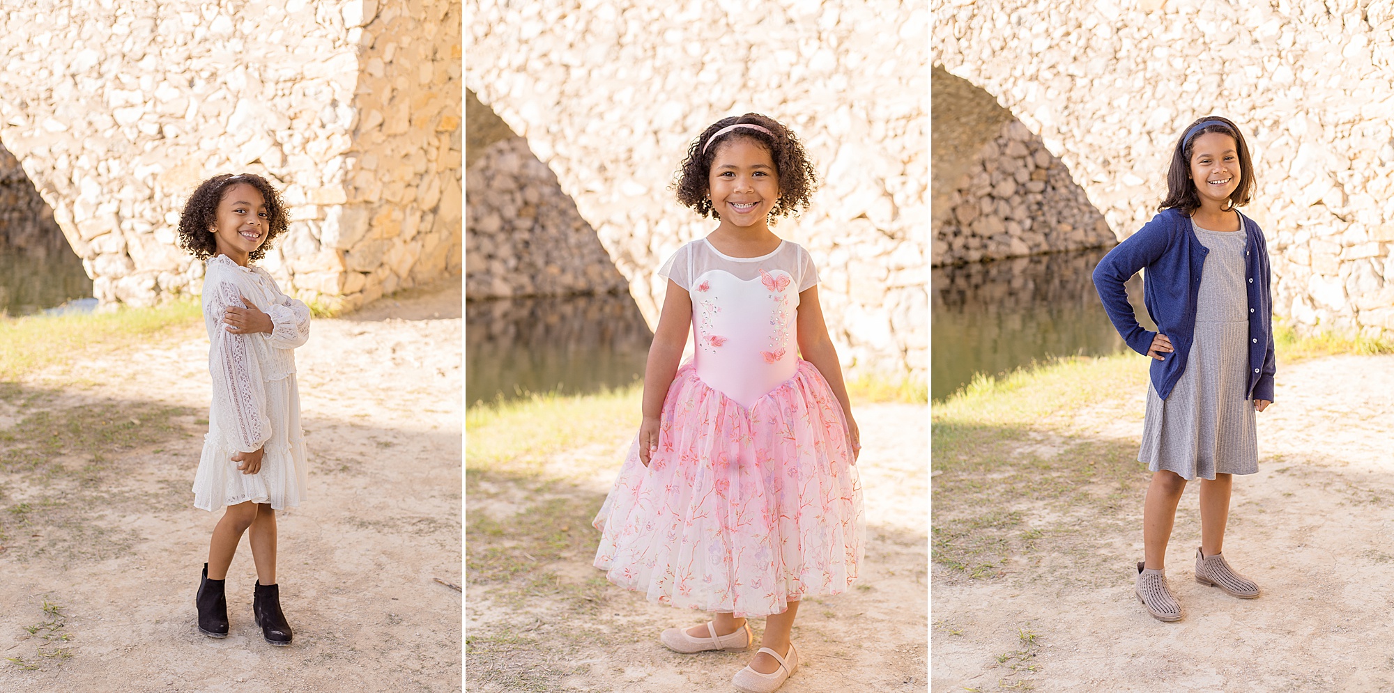 girls pose in dresses for mckinney tx family photographer Wisp + Willow Photography Co. 