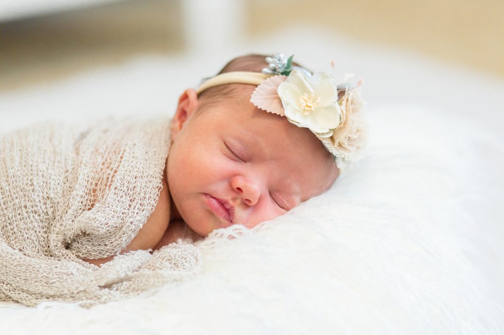 newborn baby girl sleeps on tummy during lifestyle newborn session in client's home with Dallas newborn photographer Wisp + Willow Photography Co. 