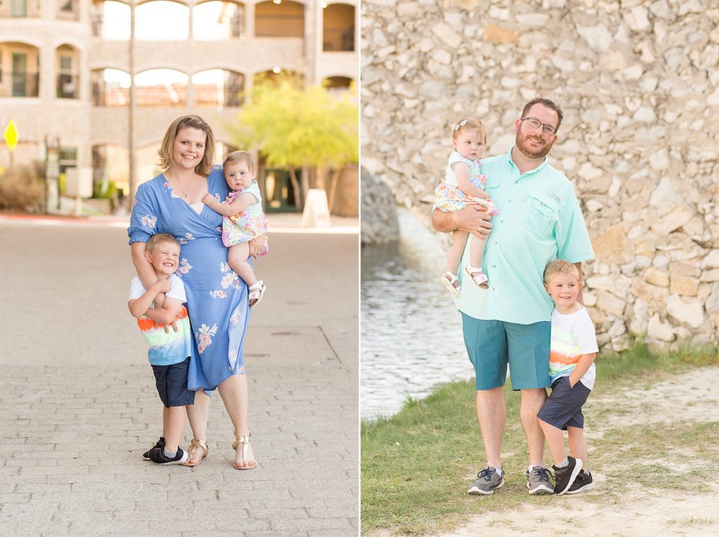 parents pose with kids for spring family portrait session with Wisp + Willow Photography Co. at Adriatica Village