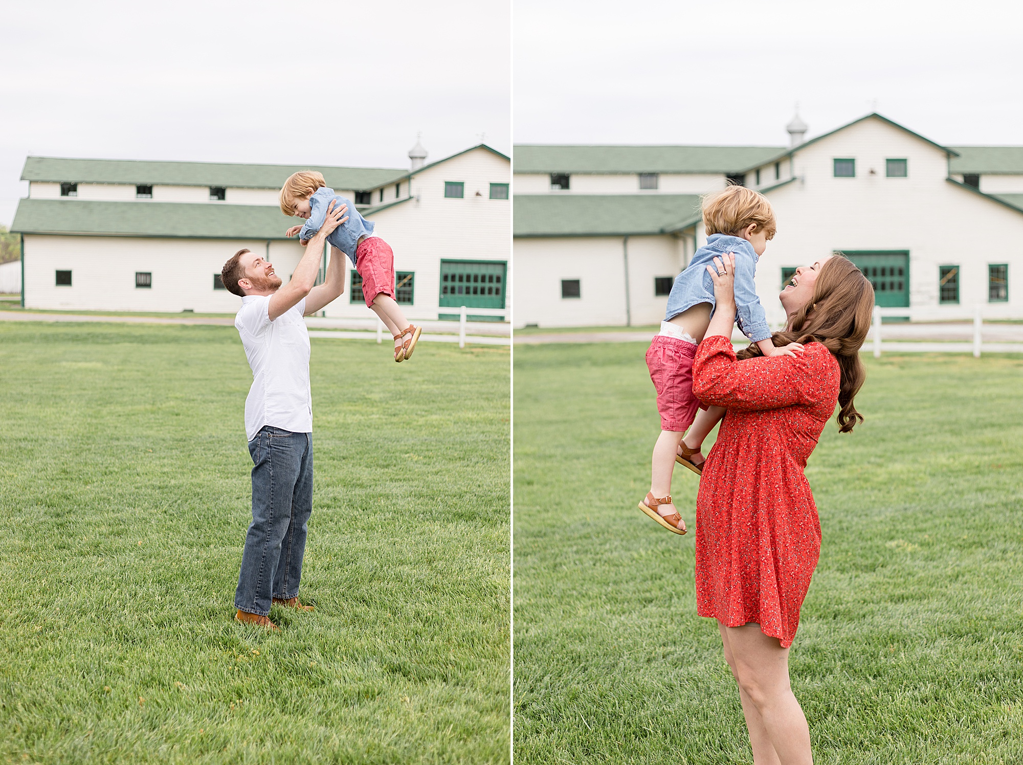 mom and dad hold son up during family portrait session with Wisp + Willow Photography Co.