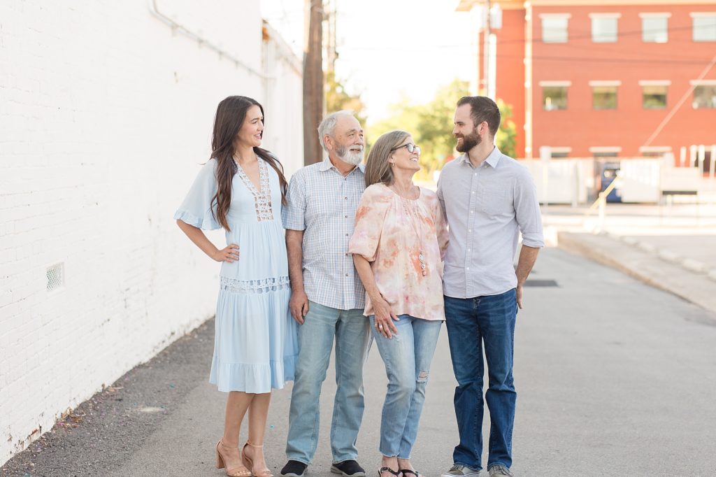 family portrait session in downtown mckinney square with wisp + willow photography co.