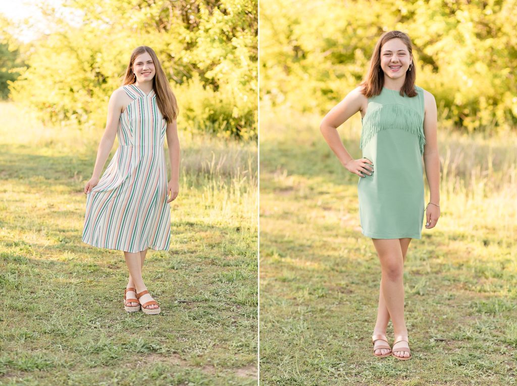 girls pose in field for portrait session with wisp + willow photography co.