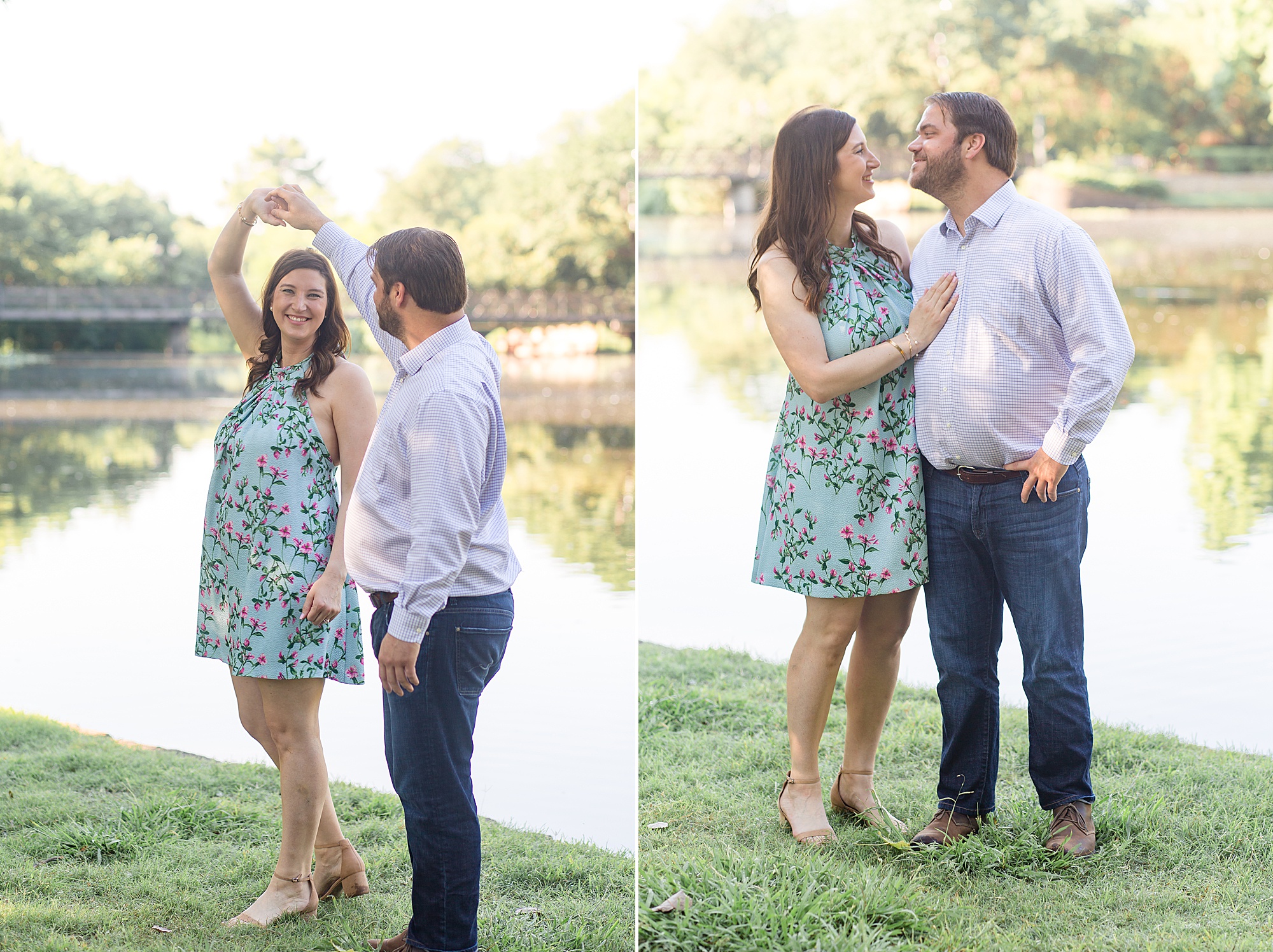 parents pose for family portrait session at Lakeside Park in Dallas, TX for session with Wisp + Willow Photography Co.