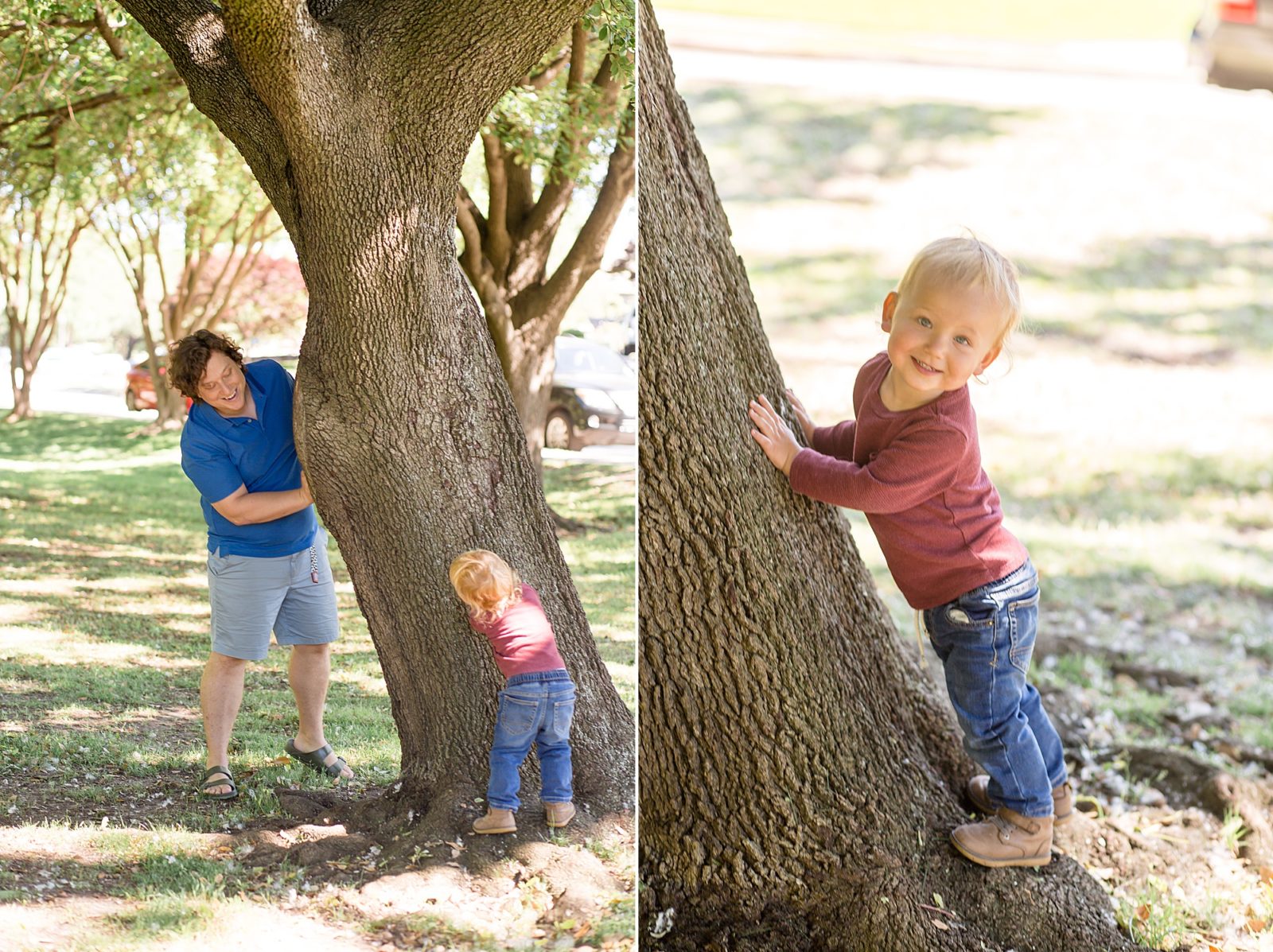 Dad plays with son at Lakeside Park during family session with Wisp + Willow Photography Co.