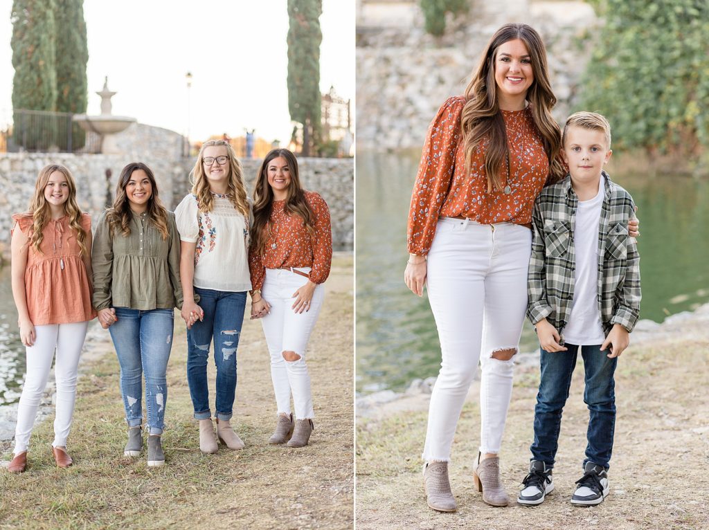 Mom poses with kids during family portrait session with Wisp + Willow Photography Co.