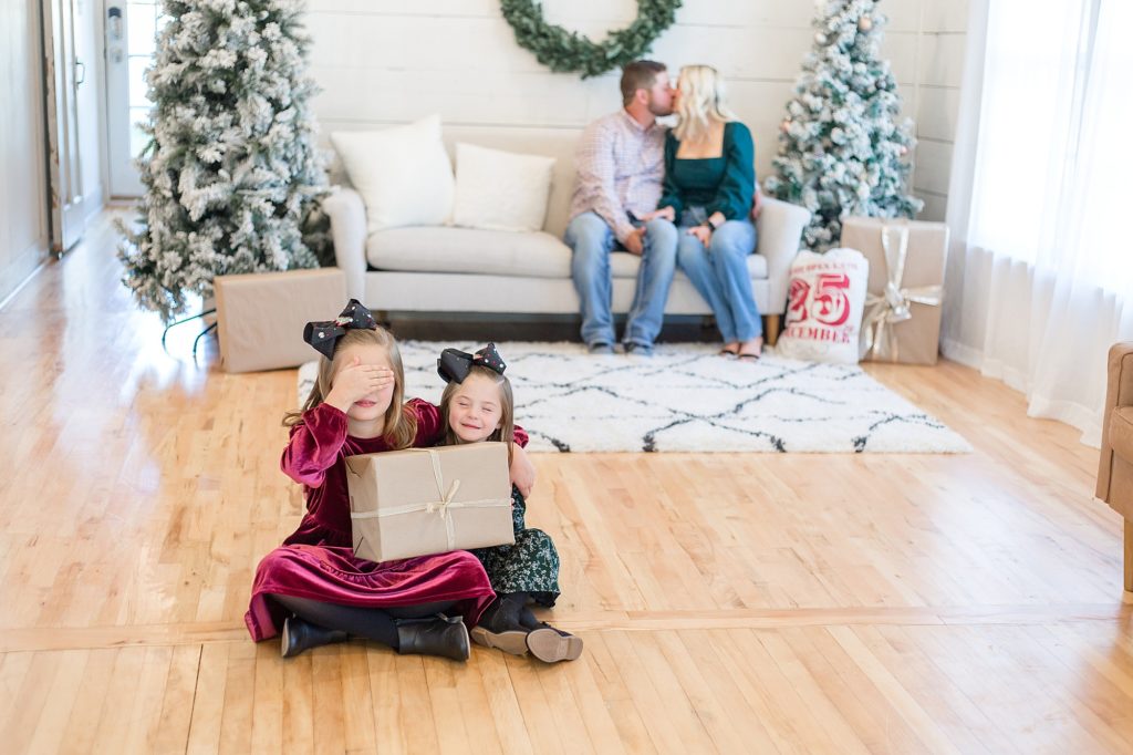 McKinney mini sessions at studio for Christmas portraits with family of four captured by Wisp + Willow Photography Co. 