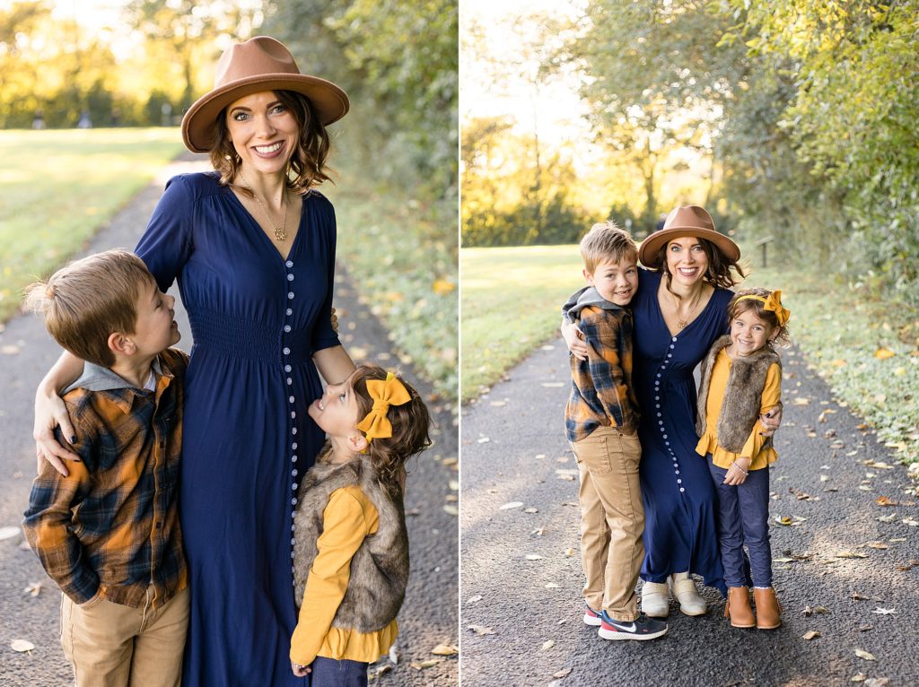 mom poses with kids during family portrait session with family photographer Wisp + Willow Photography Co. 