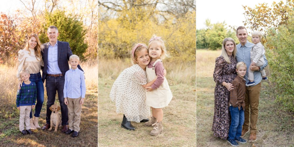 Families pose at Frisco Commons in Frisco, TX for family sessions with Wisp + Willow Photography Co. Frisco Commons is a stunning location for family photos any time of the year! If you love the outdoor look, this location is for you! Click to see more of our favorite locations. 
