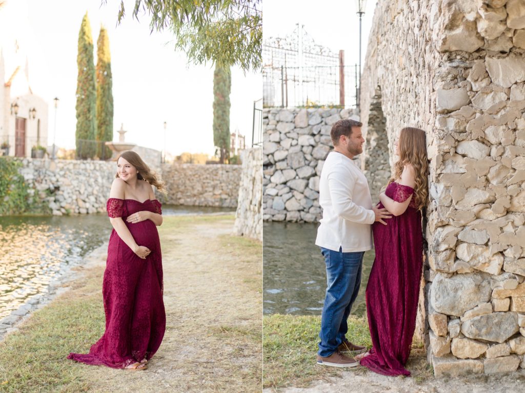 maternity session with Wisp + Willow Photography Co. at Adriatica Village in McKinney, TX.