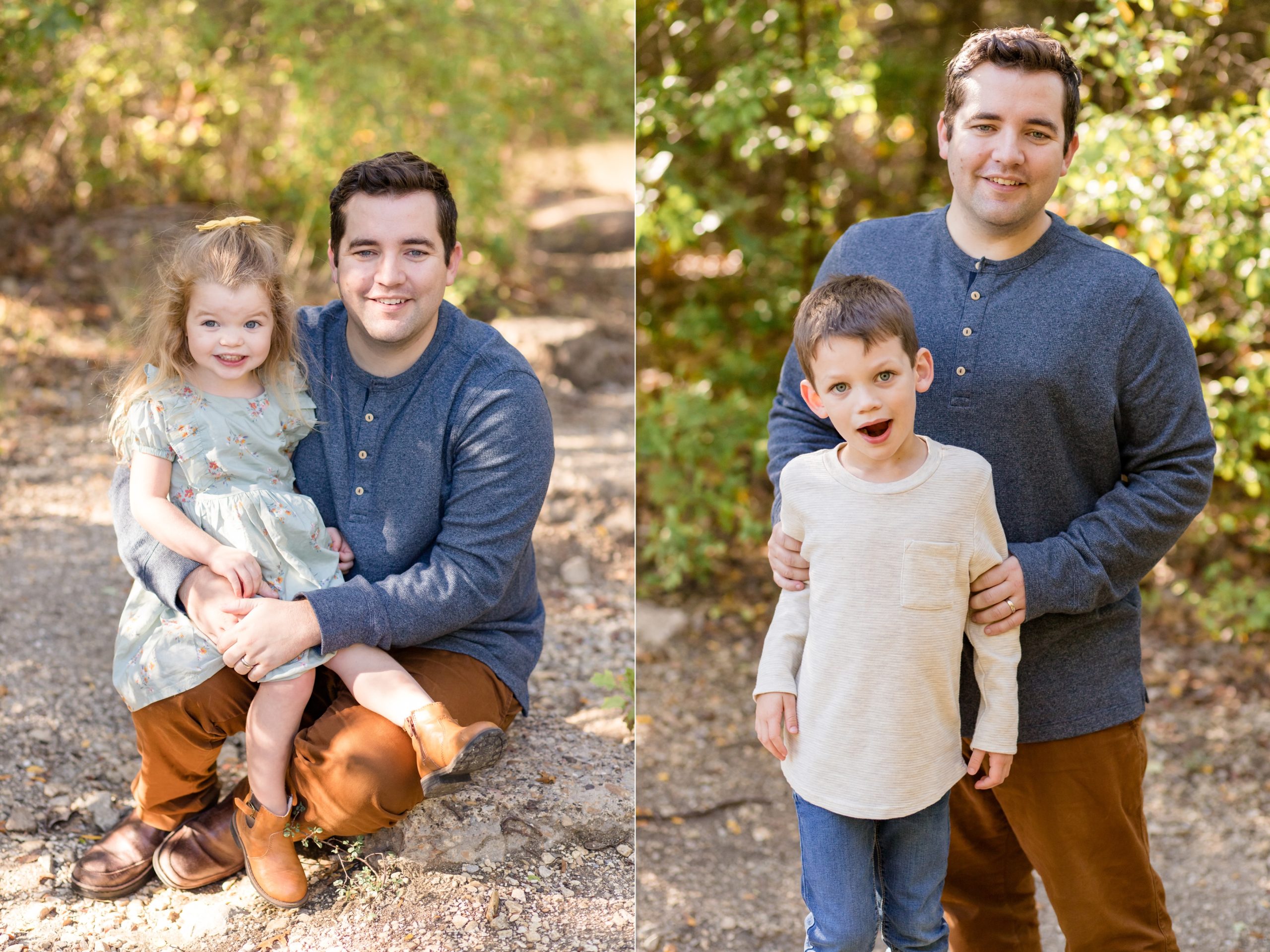 Dad poses with young kids during family portrait session in the fall with family photographer Wisp + Willow Photography Co. 

