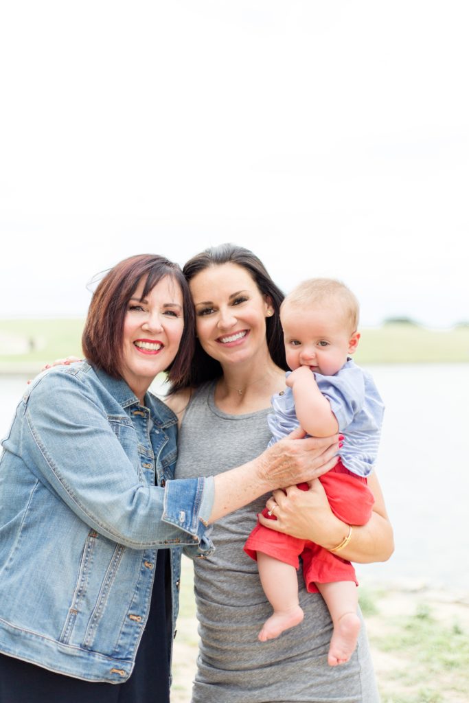 3 generations pose during family portrait session with McKinney photographer Wisp + Willow Photography Co. 