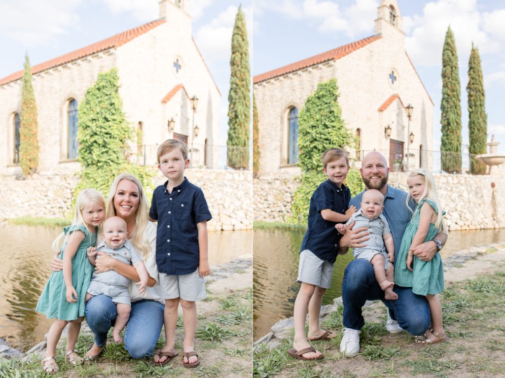 Mom and dad pose with kids during spring family portrait session at Adriatica Village in McKinney, TX. Click to read more from this session live on the blog now!
