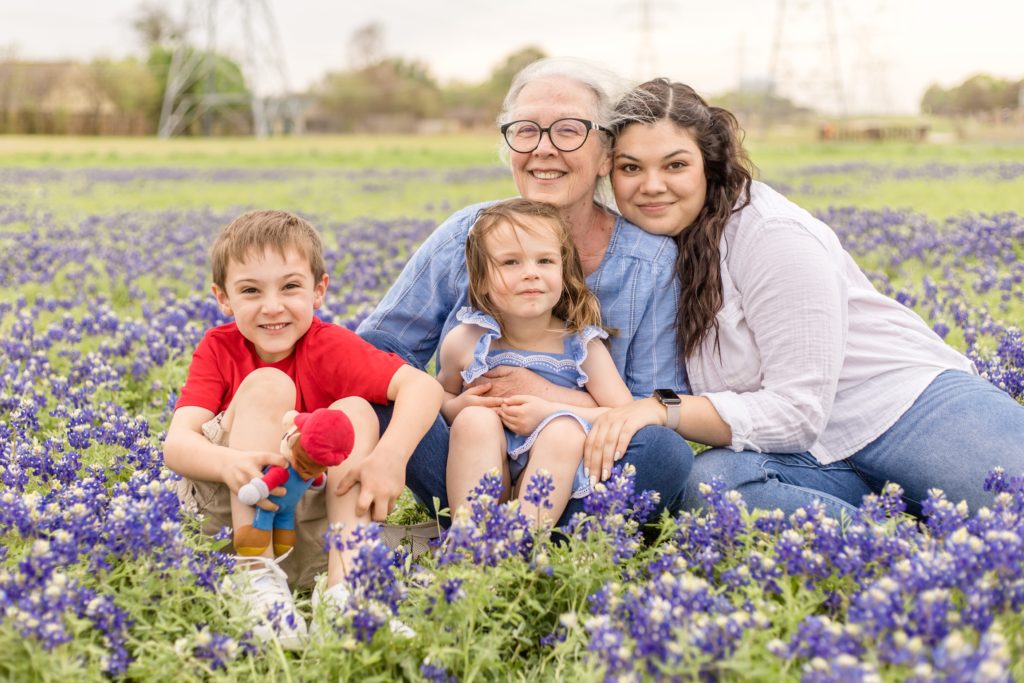 extended family portraits in spring wildflowers with plano family photographer 