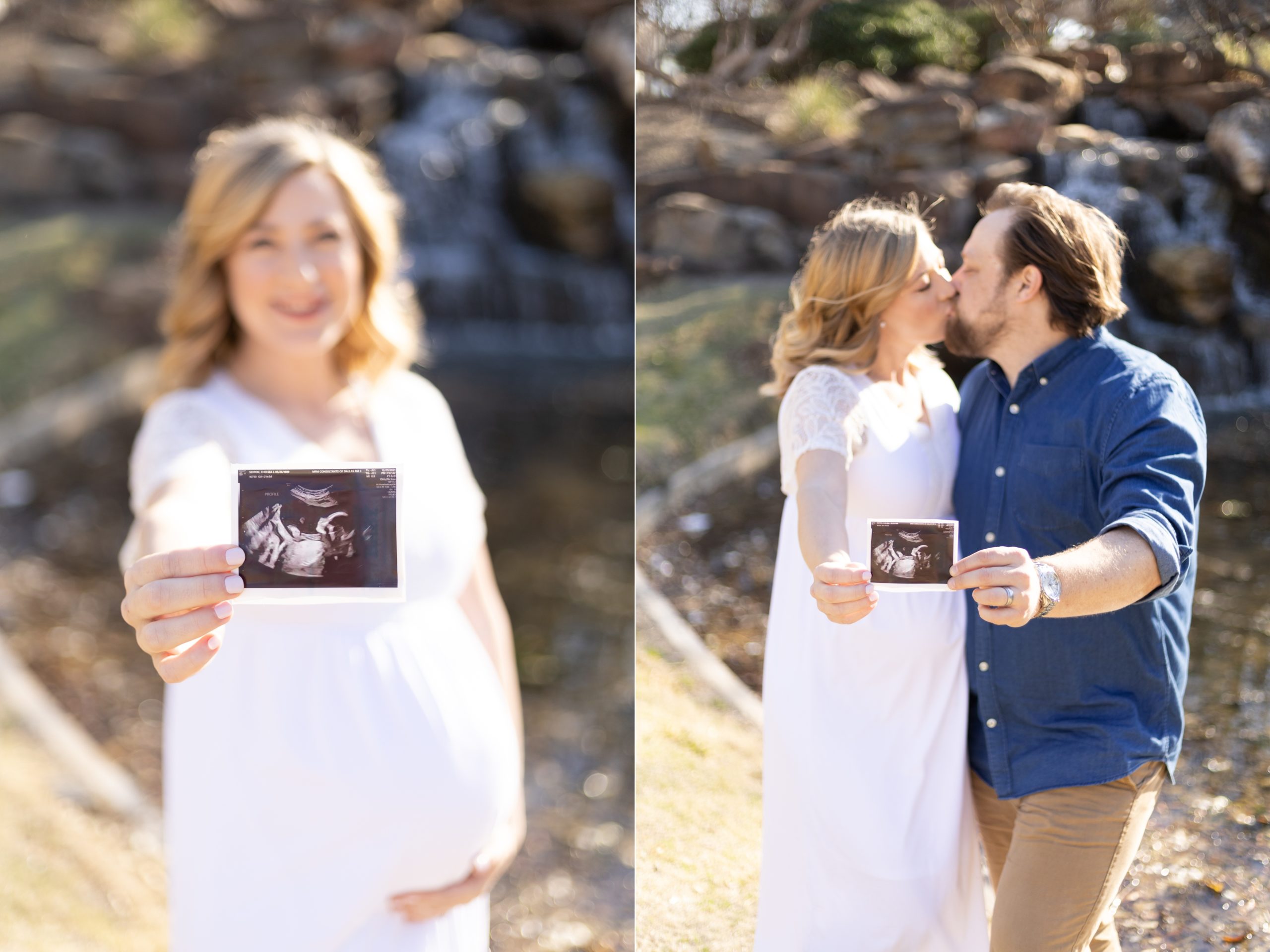 Mom and dad kiss and hold sonogram during maternity portrait session with Wisp + Willow Photography Co. Click to see more from this session live on the blog now! 