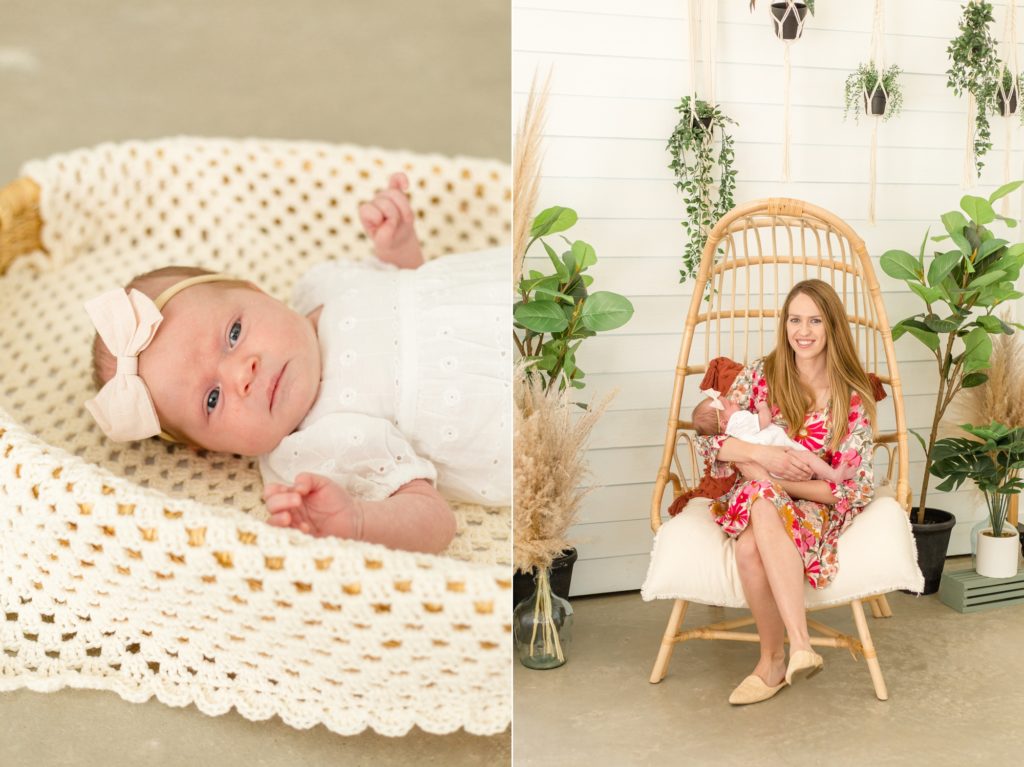 Mommy and me lifestyle newborn session in McKinney, Texas at Lemon Drop Studios with family photography team Wisp + Willow Photography Co. Click to see more from this session live on the blog now! 