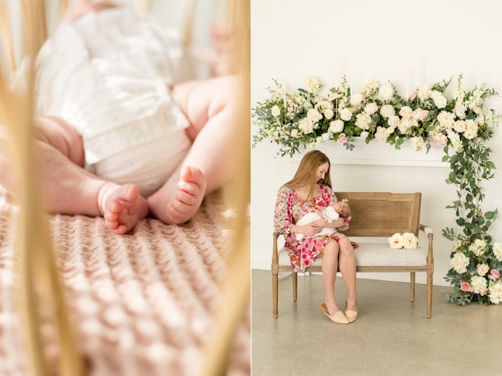 Mommy and me lifestyle newborn session in McKinney, Texas at Lemon Drop Studios with family photography team Wisp + Willow Photography Co. Click to see more from this beautiful session live on the blog now! 