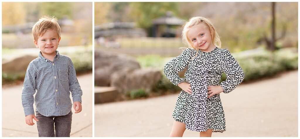 Raleigh family photographer, Wisp + Willow Photography Co. snap an individual picture of each kid during their family session at Pullen Park.
