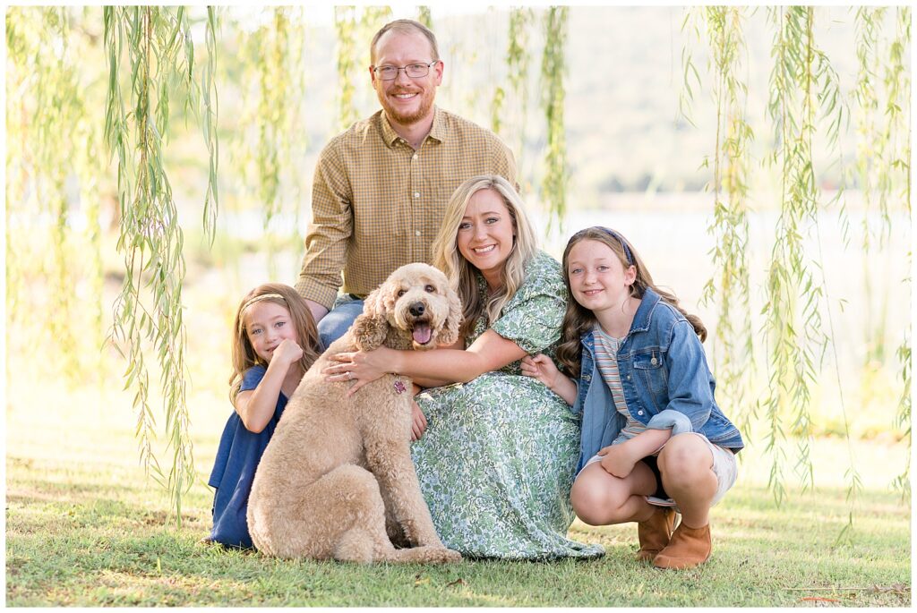 Chattanooga family photographer, Wisp + Willow Photography Co., capture family of 4 with two daughters and 1 doodle pup.  Click to see more on the blog TODAY of this Tennessee Family Mini Session!