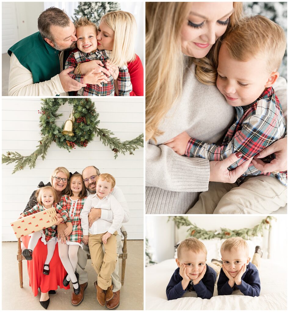 Christmas Mini Session at Lemon Drop Studio provide a white farmhouse feel with a wreath and green garland!  Check out the blog to see more Christmas Minis!